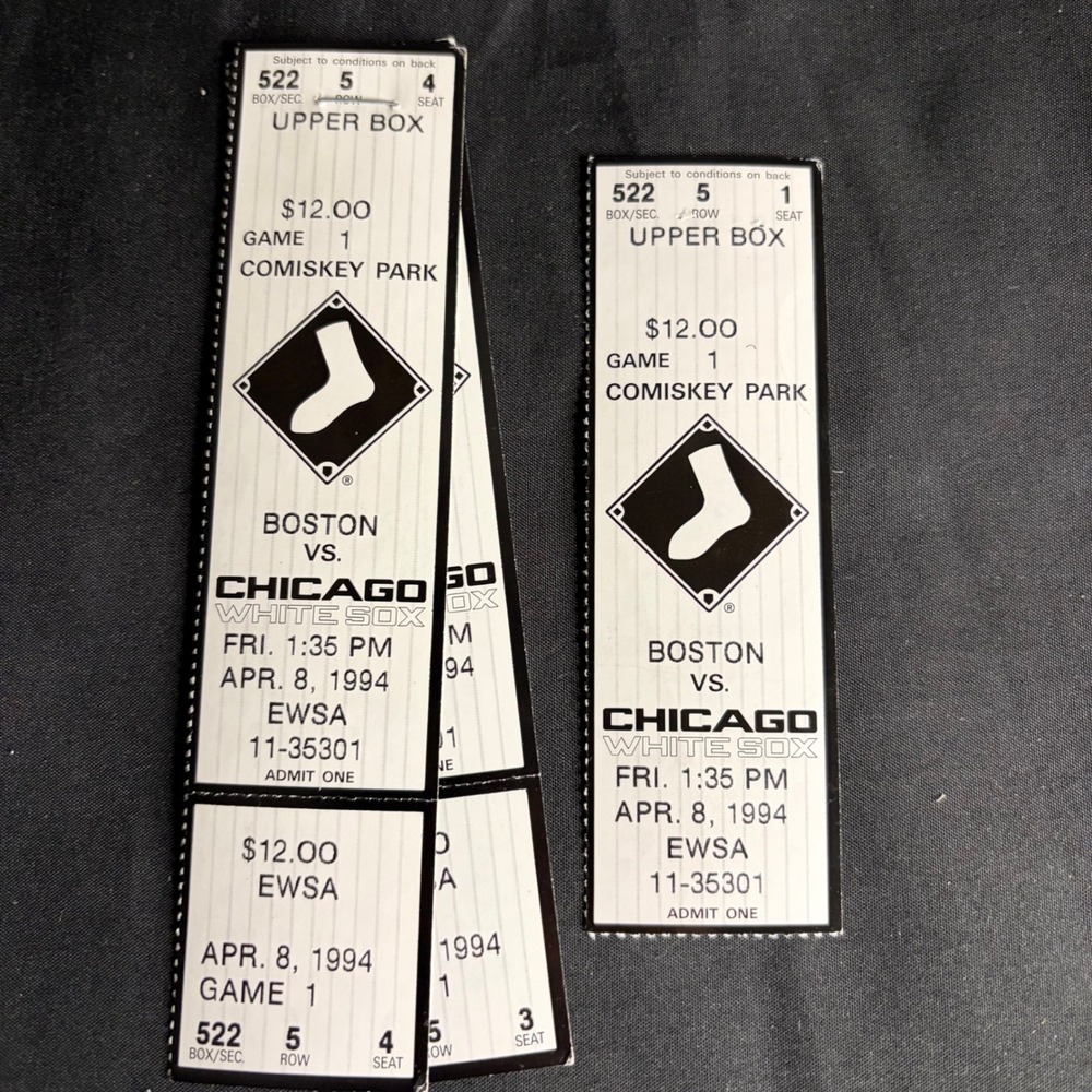 Lot 3 1994 White Sox Opening Day Ticket Stubs Comiskey vs Red Sox